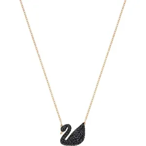 Bijoux Swarovski Collier Noir Iconique Cygne Plaqué Or Rose Swarovski