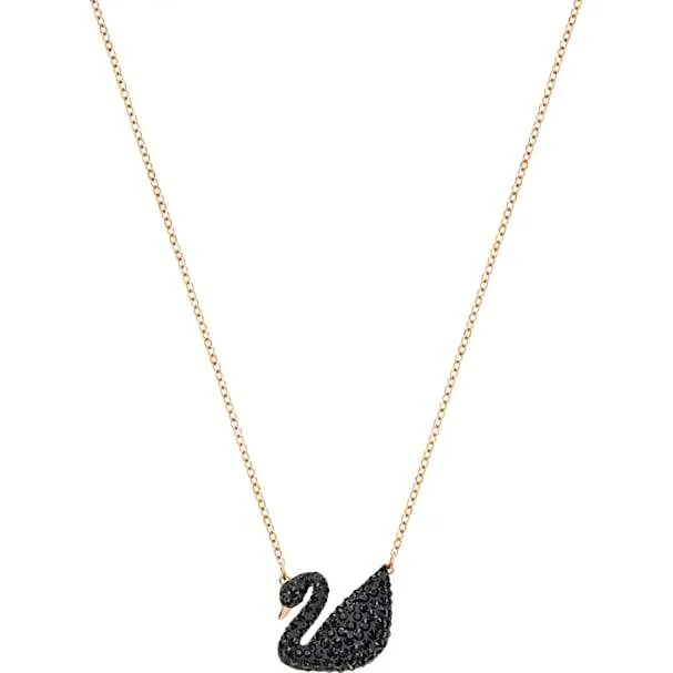 Bijoux Swarovski Collier Noir Iconique Cygne Plaqué Or Rose Swarovski