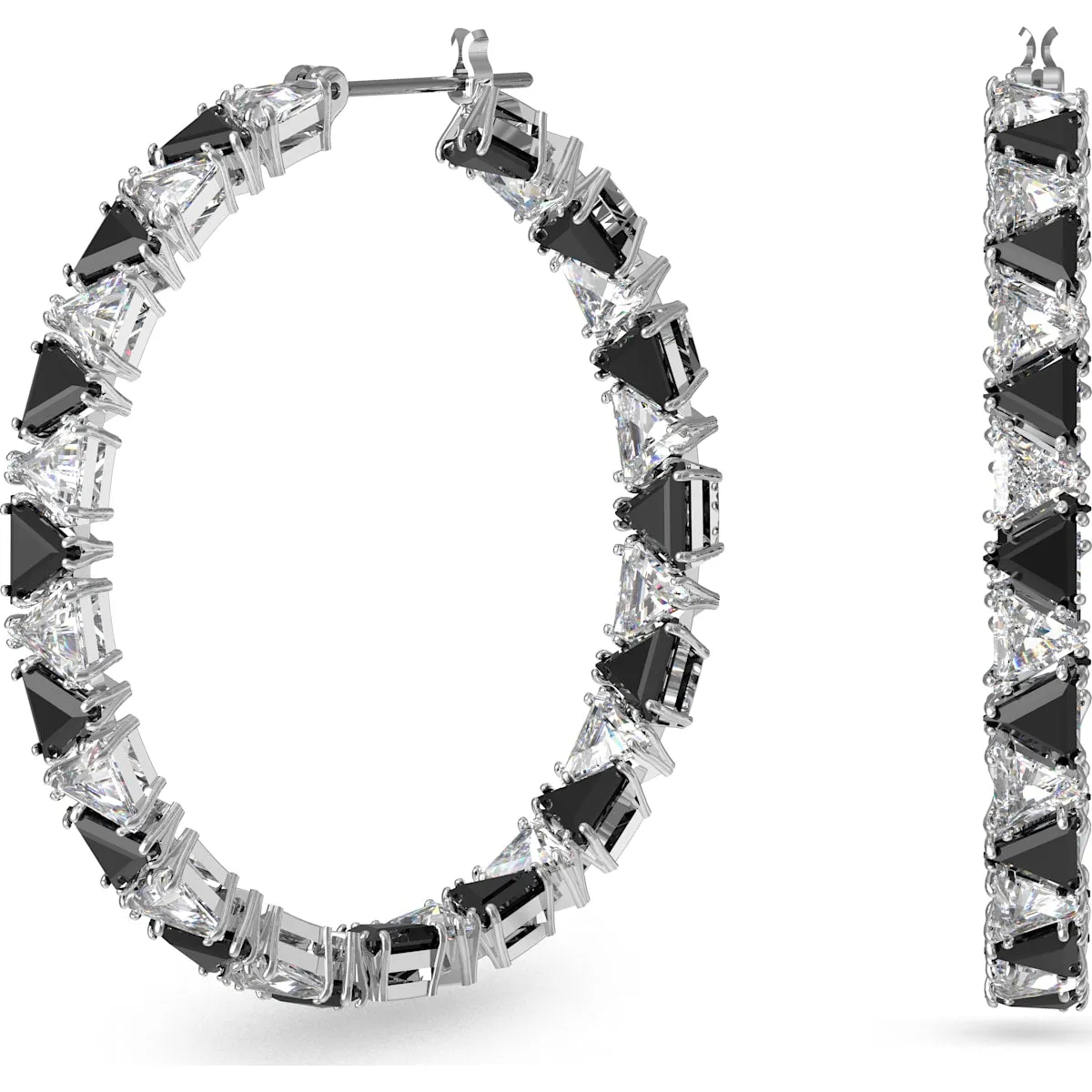 Boucles d'oreilles à clous Swarovski Ortyx en cristal noir triangulaire plaqué rhodium