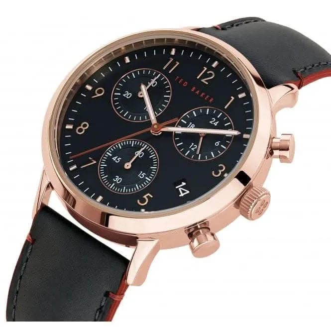 Montre pour Hommes Ted Baker Cadran Noir Bracelet en Cuir Véritable Noir BKPCSF905
