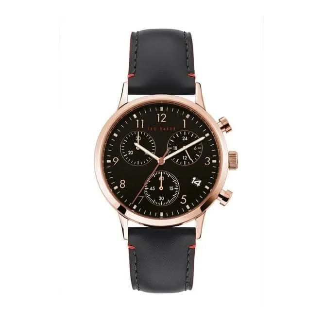 Montre pour Hommes Ted Baker Cadran Noir Bracelet en Cuir Véritable Noir BKPCSF905