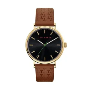 Montre pour homme Ted Baker à cadran bleu en cuir perforé avec motif T marron BKPMMF911