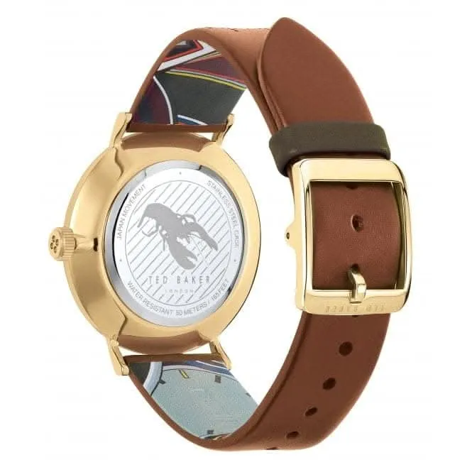 Montre pour homme Ted Baker à cadran bleu en cuir perforé avec motif T marron BKPMMF911