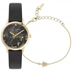 Montre Ted Baker pour femme en cuir noir BKGFW2302