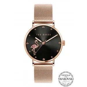 Ted Baker Ladies Phylipa Flamingo Montre en acier inoxydable finition or rose BKPPHF019