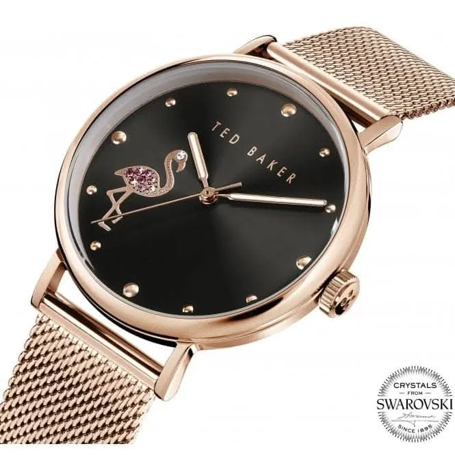 Ted Baker Ladies Phylipa Flamingo Montre en acier inoxydable finition or rose BKPPHF019