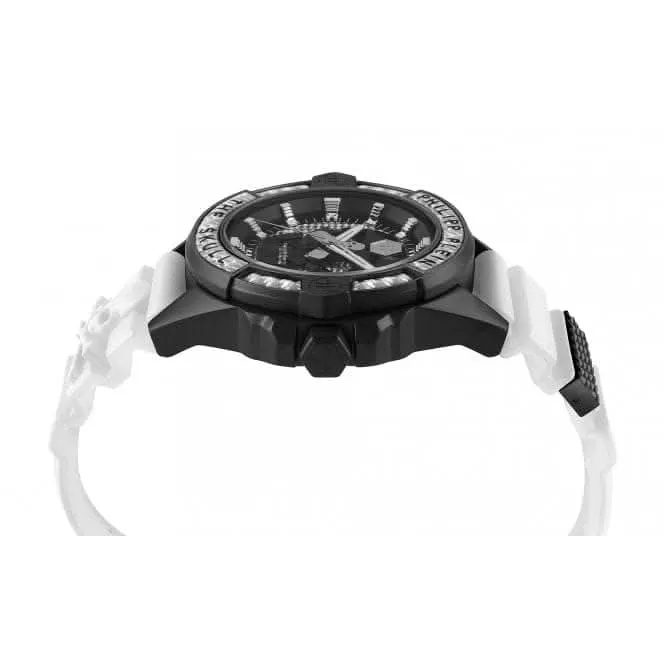 La Montre Homme Skull en Fibre de Carbone Acier Blanc Argenté PWAAA1822