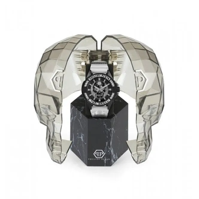 La Montre Homme Skull en Fibre de Carbone Acier Blanc Argenté PWAAA1822