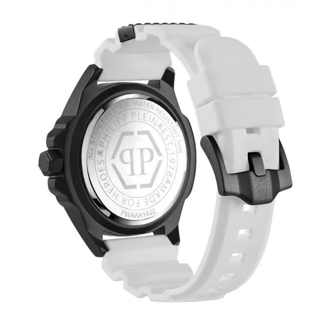 La Montre Homme Skull en Fibre de Carbone Acier Blanc Argenté PWAAA1822