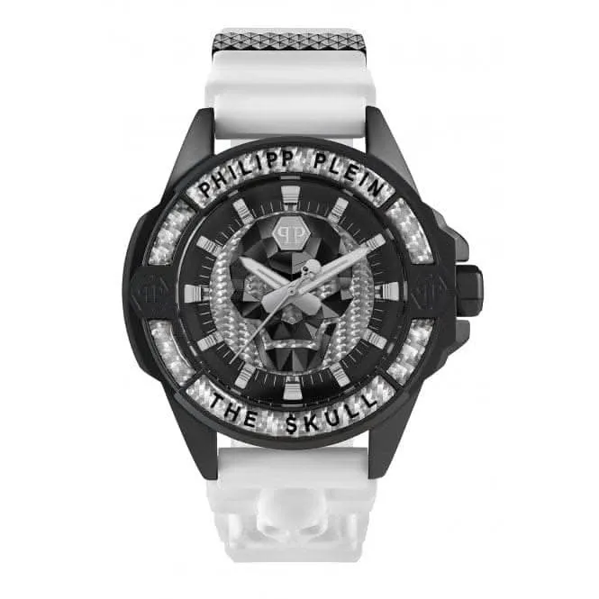La Montre Homme Skull en Fibre de Carbone Acier Blanc Argenté PWAAA1822