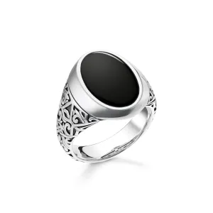 Thomas Sabo Bijoux Thomas Sabo Rebel At Heart Bague chevalière en argent sterling avec onyx noir